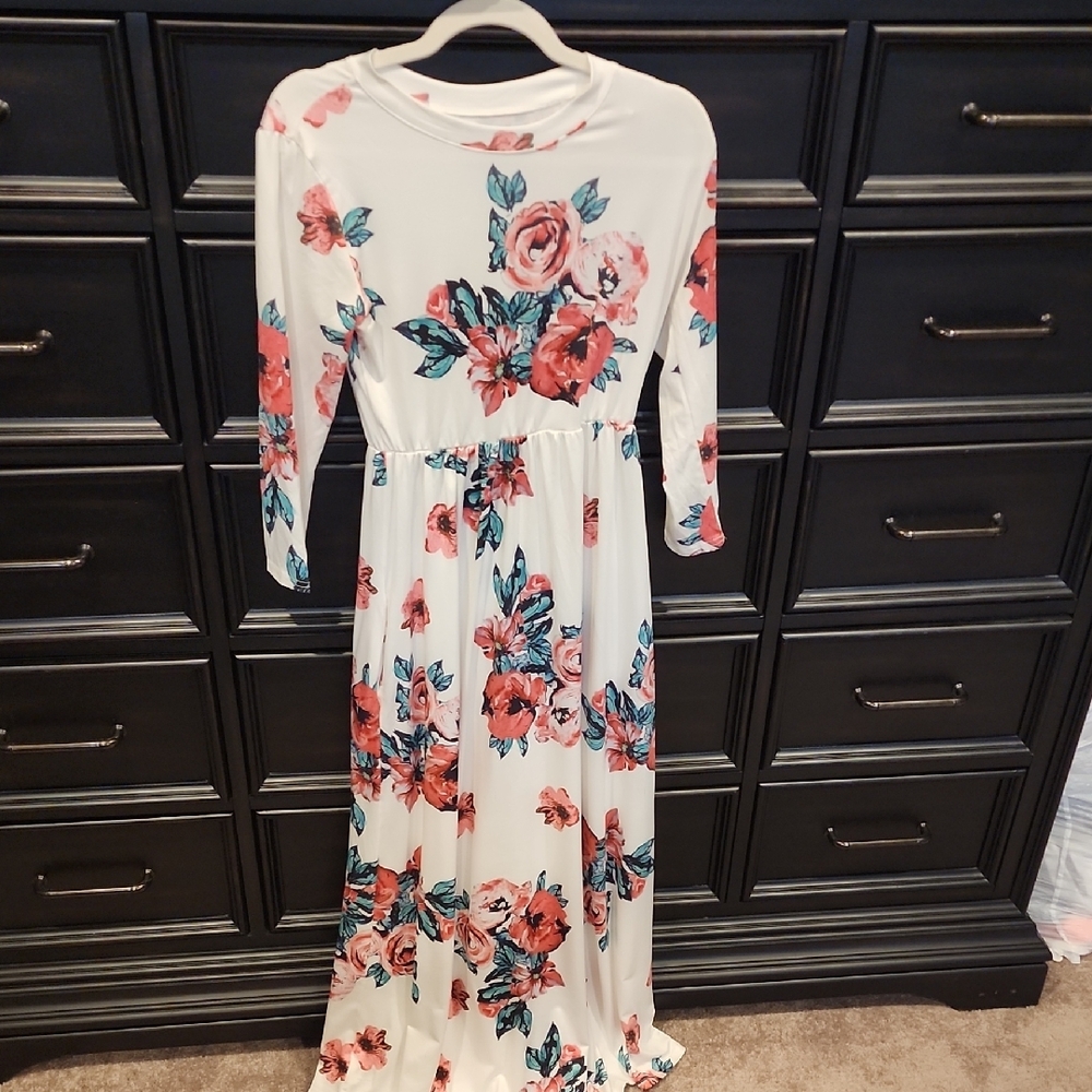 Floral White and Pink Maxi Dress